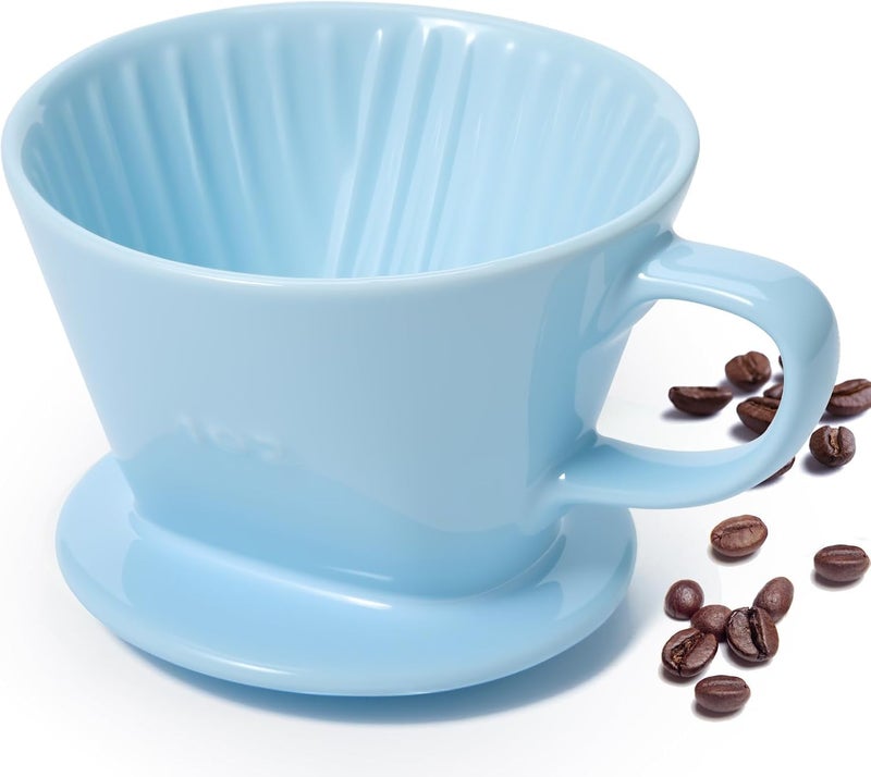 Noarixa Pour Over Coffee Dripper, Ceramic Pour Over Coffee Maker with 3 Holes Flat Bottom, Easy Manual Brew Maker, Porcelain Slow Filter Cone for Travel, Camping, Office, Home, BL - Image 1